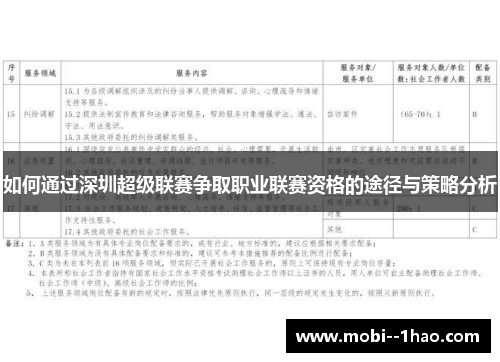 如何通过深圳超级联赛争取职业联赛资格的途径与策略分析
